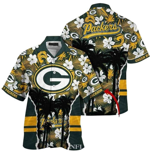 Personalized Green Bay Packers Midnight Floral Palm Shadow Hawaiian Shirt - Moonbestprint