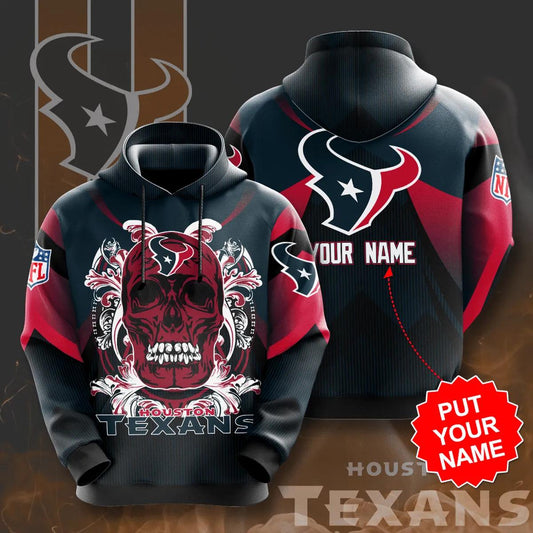 Personalized Houston Texans Skull Custom Name 3D Hoodie, NFL Hoodie Moonbestprint
