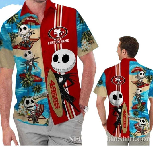 Personalized Jack Skellington And San Francisco 49ers Hawaiian Shirt - Moonbestprint