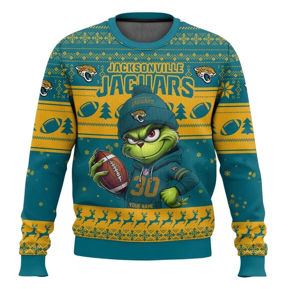 Personalized Jacksonville Jaguars Grinch Ugly Sweater, NFL Christmas Sweater Moonbestprint