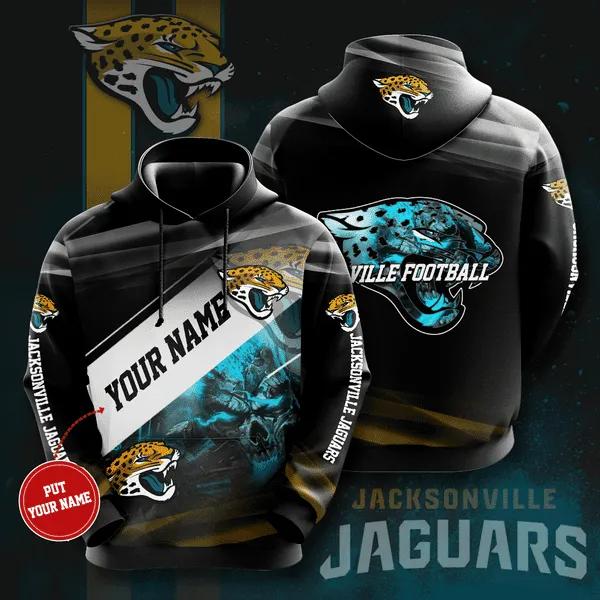 Personalized Jacksonville Jaguars Skull Light Custom Name 3D Hoodie, NFL Hoodie Moonbestprint