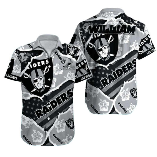 Personalized Las Vegas Raiders American Flag Floral Style Hawaiian Shirt - Moonbestprint