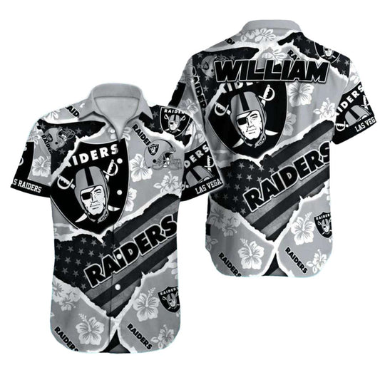 Personalized Las Vegas Raiders American Flag Floral Style Hawaiian Shirt - Moonbestprint