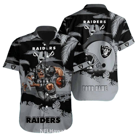 Personalized Las Vegas Raiders Angry Mascot And Helmet Hawaiian Shirt - Moonbestprint
