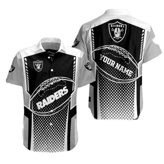 Personalized Las Vegas Raiders Ball Halftone Black And Silver Hawaiian Shirt - Moonbestprint