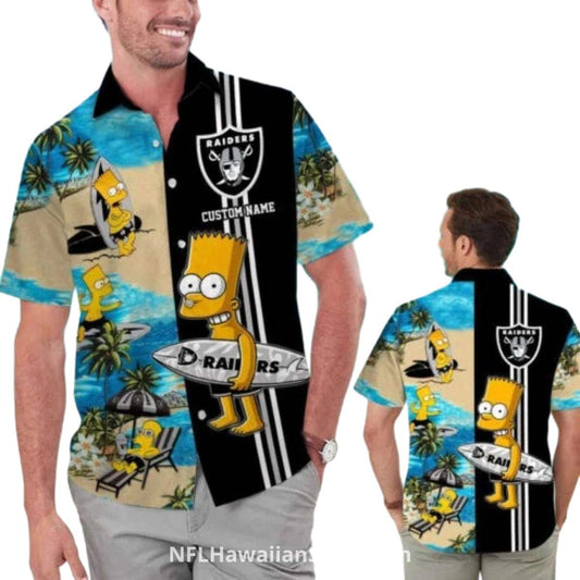 Personalized Las Vegas Raiders Bart Simpson Surfing Hawaiian Shirt - Moonbestprint