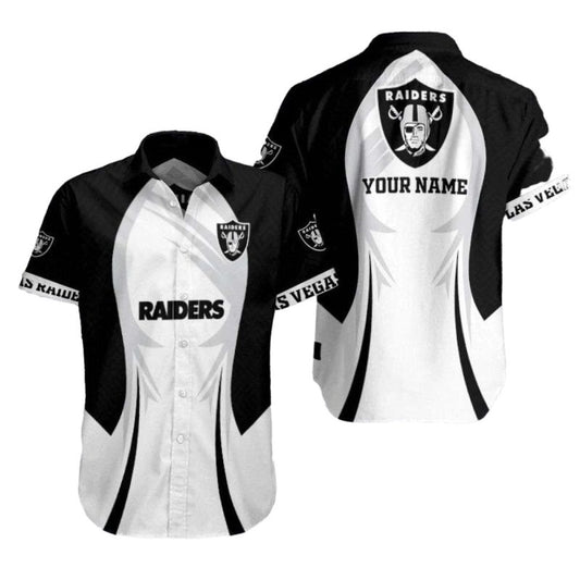 Personalized Las Vegas Raiders Black And White Swoosh Hawaiian Shirt - Moonbestprint