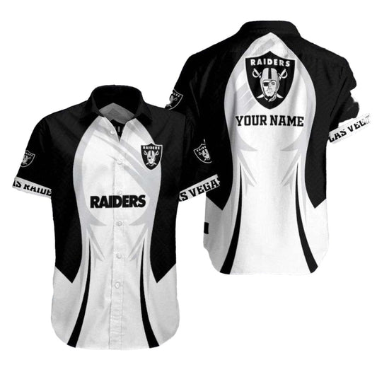 Personalized Las Vegas Raiders Black And White Swoosh Hawaiian Shirt - Moonbestprint