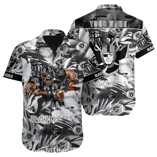 Personalized Las Vegas Raiders Bold Foliage And Mascot Hawaiian Shirt - Moonbestprint