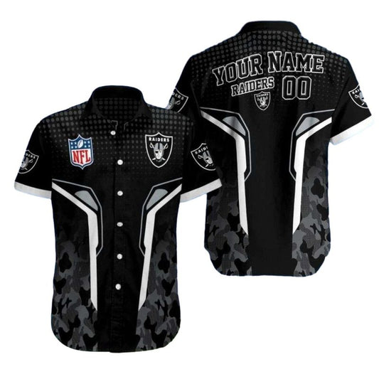 Personalized Las Vegas Raiders Camo Accent Halftone Black Hawaiian Shirt - Moonbestprint
