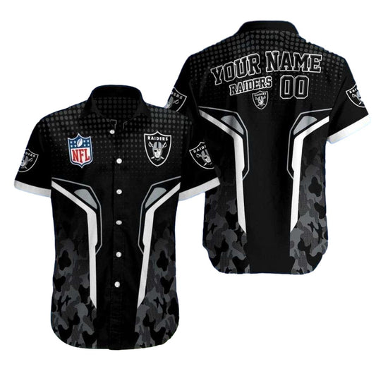 Personalized Las Vegas Raiders Camo Accent Halftone Black Hawaiian Shirt - Moonbestprint