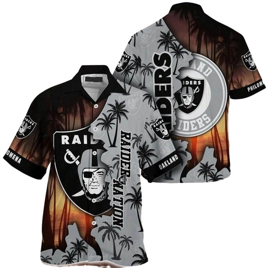 Personalized Las Vegas Raiders Coconut Island Sunset Pattern Hawaiian Shirt - Moonbestprint