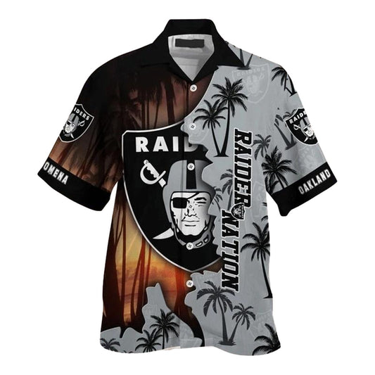 Personalized Las Vegas Raiders Coconut Island Sunset Pattern Hawaiian Shirt - Moonbestprint