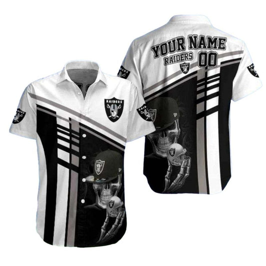 Personalized Las Vegas Raiders Dead Skull Bold Stripe Hawaiian Shirt - Moonbestprint