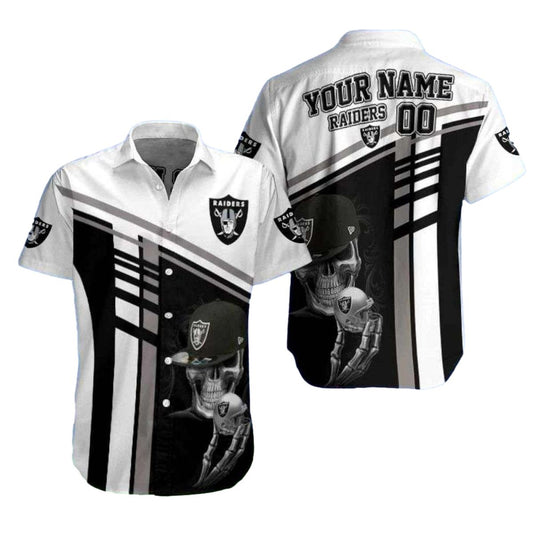 Personalized Las Vegas Raiders Dead Skull Bold Stripe Hawaiian Shirt - Moonbestprint