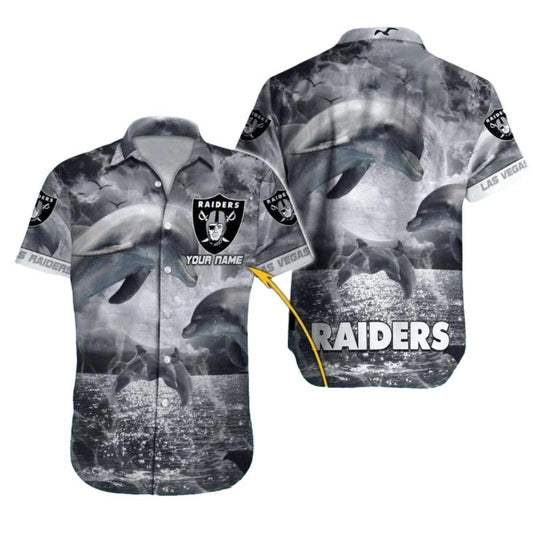 Personalized Las Vegas Raiders Dolphin And Sea Pattern Hawaiian Shirt - Moonbestprint