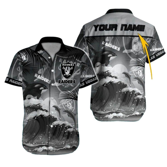 Personalized Las Vegas Raiders Dolphin Ocean Wave Hawaiian Shirt - Moonbestprint
