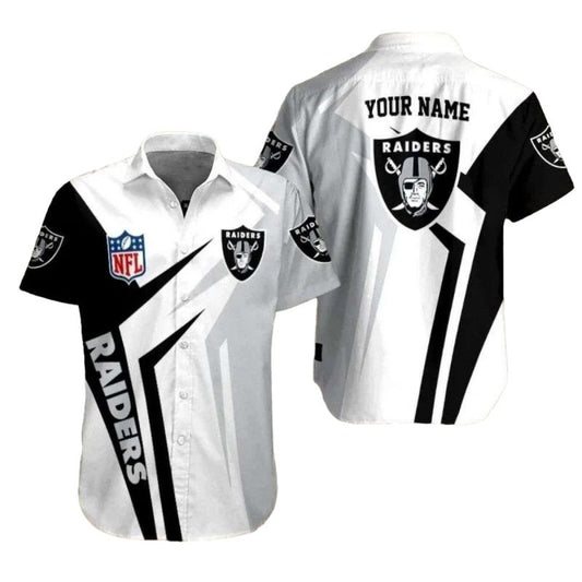 Personalized Las Vegas Raiders Executive Stripe Black And White Hawaiian Shirt - Moonbestprint