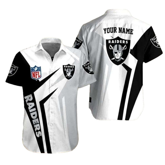 Personalized Las Vegas Raiders Executive Stripe Black And White Hawaiian Shirt - Moonbestprint
