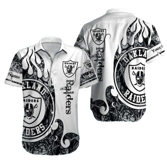 Personalized Las Vegas Raiders Fire And Vintage Script Hawaiian Shirt - Moonbestprint