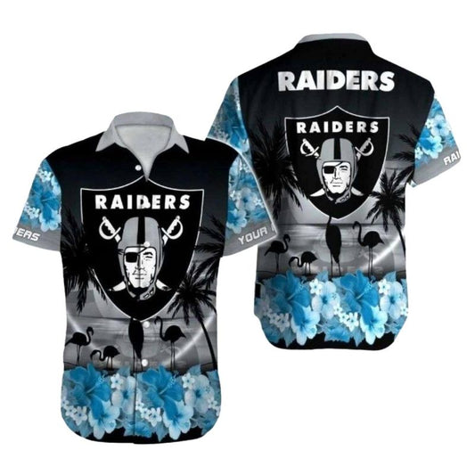 Personalized Las Vegas Raiders Flamingos And Tropical Night Hawaiian Shirt - Moonbestprint