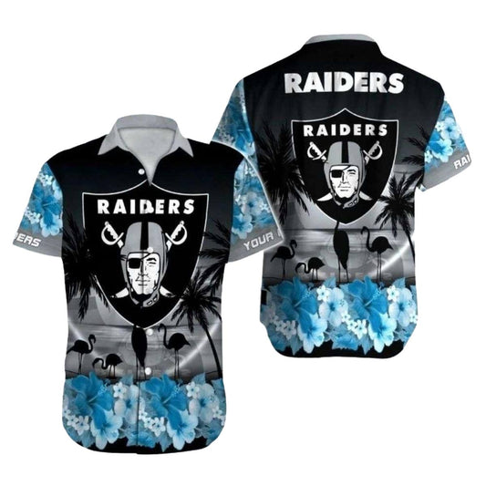 Personalized Las Vegas Raiders Flamingos And Tropical Night Hawaiian Shirt - Moonbestprint