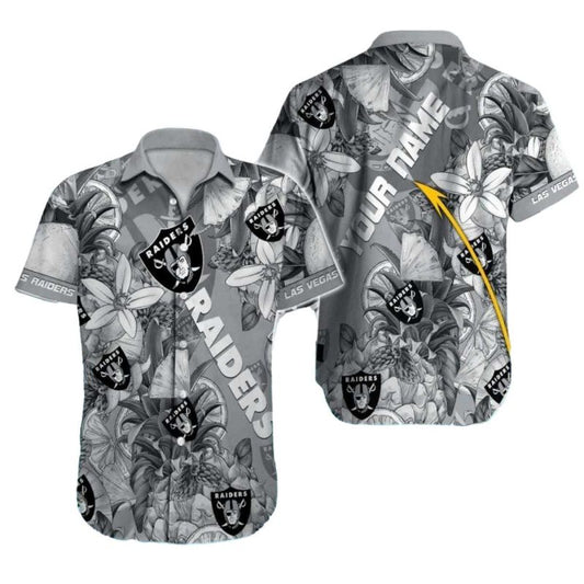 Personalized Las Vegas Raiders Floral Black And White Hawaiian Shirt - Moonbestprint