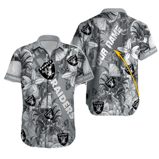 Personalized Las Vegas Raiders Floral Black And White Hawaiian Shirt - Moonbestprint