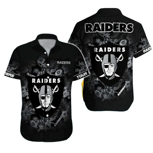 Personalized Las Vegas Raiders Floral Black Tropical Hawaiian Shirt - Moonbestprint