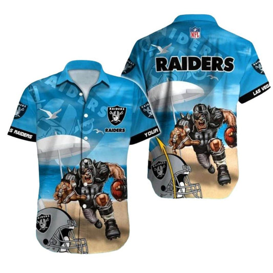 Personalized Las Vegas Raiders Football Player Beach Scene Hawaiian Shirt - Moonbestprint