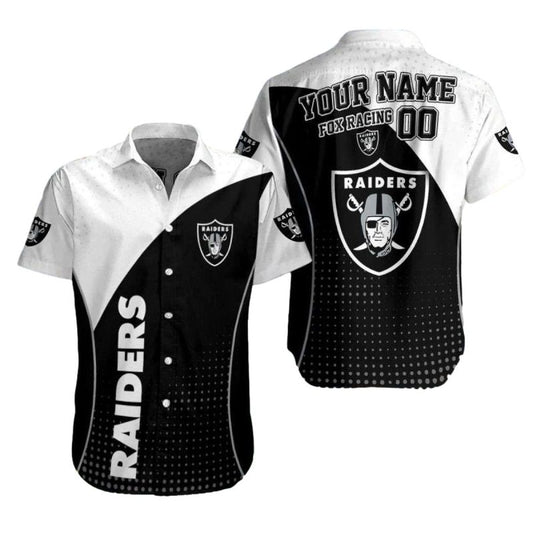 Personalized Las Vegas Raiders Game Day Halftone Black And White Hawaiian Shirt - Moonbestprint