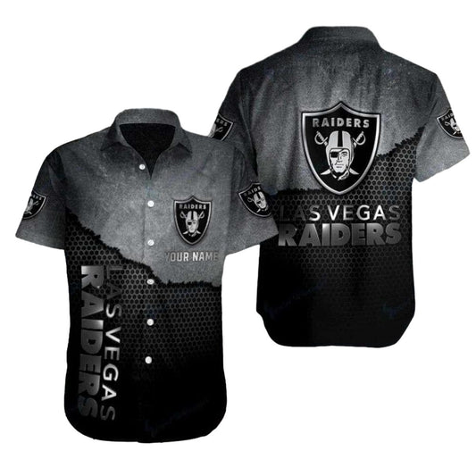Personalized Las Vegas Raiders Gradient Hexagon Black Pattern Hawaiian Shirt - Moonbestprint