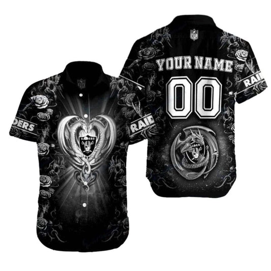 Personalized Las Vegas Raiders Heart Of Raiders Love Knot Dragon Hawaiian Shirt - Moonbestprint