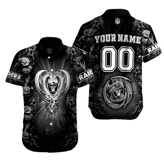 Personalized Las Vegas Raiders Heart Of Raiders Love Knot Dragon Hawaiian Shirt - Moonbestprint