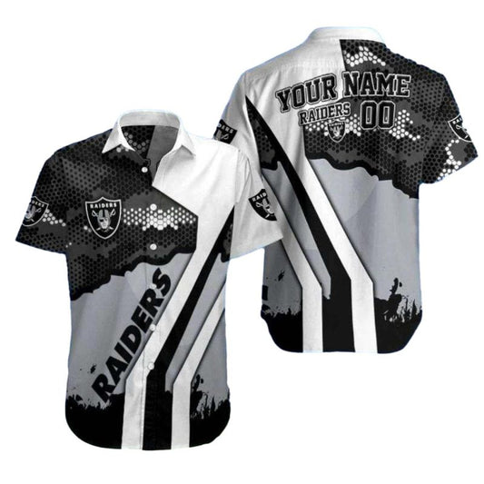 Personalized Las Vegas Raiders Hexagon Abstract Art Hawaiian Shirt - Moonbestprint