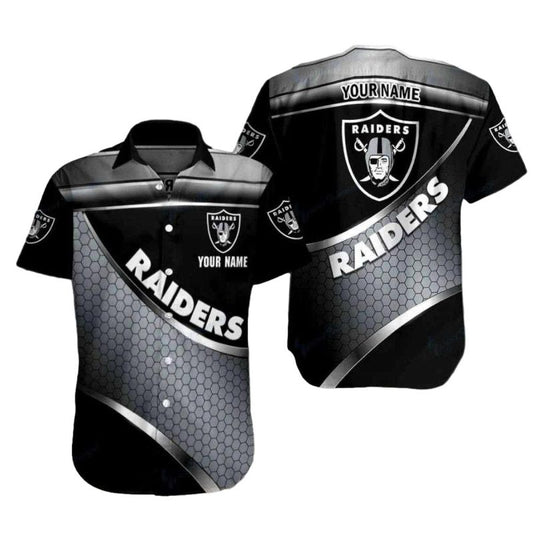 Personalized Las Vegas Raiders Hexagon Black And Silver Hawaiian Shirt - Moonbestprint