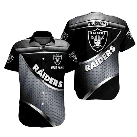 Personalized Las Vegas Raiders Hexagon Black And Silver Hawaiian Shirt - Moonbestprint