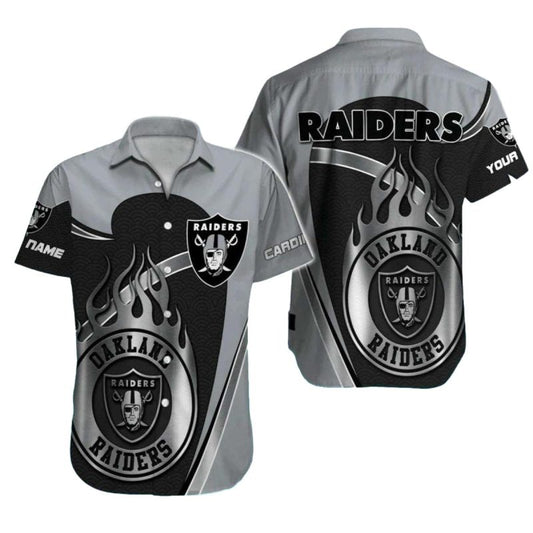 Personalized Las Vegas Raiders Logo And Black Flame Hawaiian Shirt - Moonbestprint
