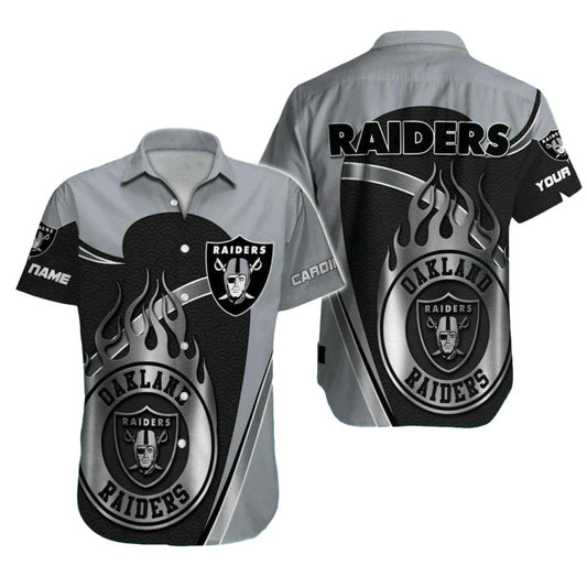 Personalized Las Vegas Raiders Logo And Black Flame Hawaiian Shirt - Moonbestprint