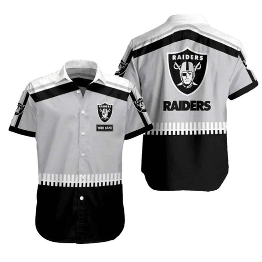 Personalized Las Vegas Raiders Logo And Stripes Black White Hawaiian Shirt - Moonbestprint
