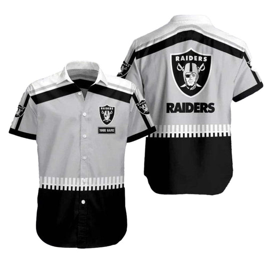 Personalized Las Vegas Raiders Logo And Stripes Black White Hawaiian Shirt - Moonbestprint
