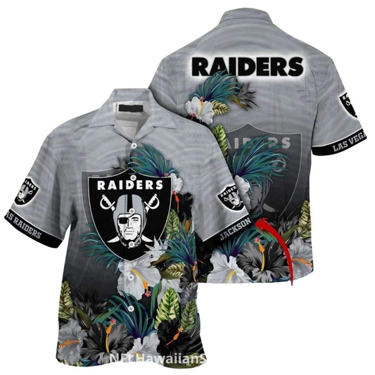 Personalized Las Vegas Raiders Logo And Tropical Hibiscus Vintage Hawaiian Shirt - Moonbestprint