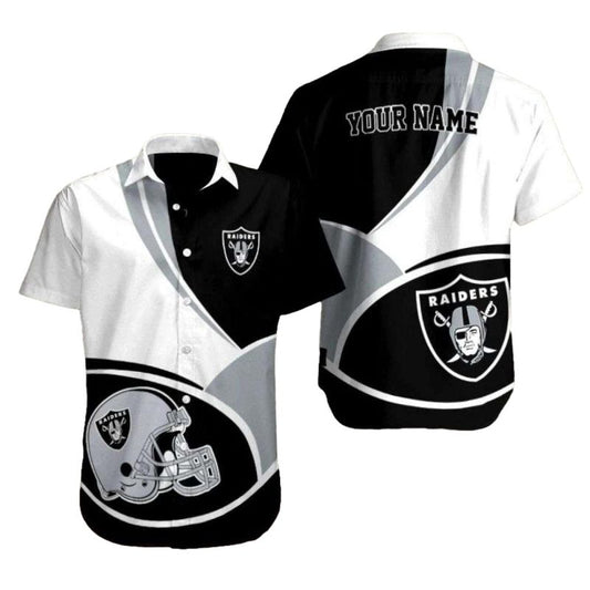 Personalized Las Vegas Raiders Logo Helmet Black And White Hawaiian Shirt - Moonbestprint