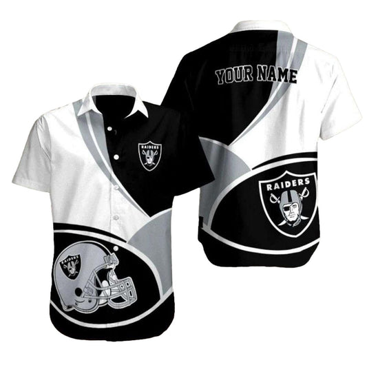 Personalized Las Vegas Raiders Logo Helmet Black And White Hawaiian Shirt - Moonbestprint