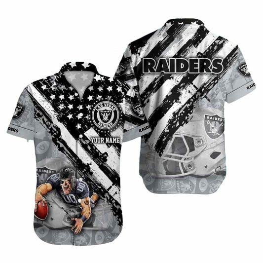 Personalized Las Vegas Raiders Mascot American Flag Hawaiian Shirt - Moonbestprint
