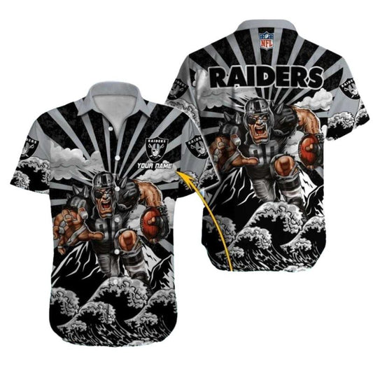Personalized Las Vegas Raiders Mascot Rising Sun And Wave Hawaiian Shirt - Moonbestprint
