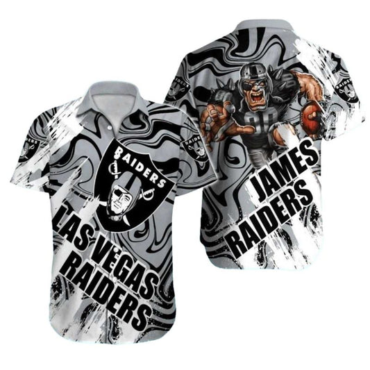 Personalized Las Vegas Raiders Mascot Swirl Art Football Hawaiian Shirt - Moonbestprint