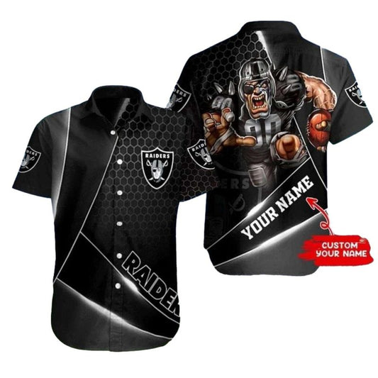 Personalized Las Vegas Raiders Mascot Ultimate Defender Hexagon Black Hawaiian Shirt - Moonbestprint