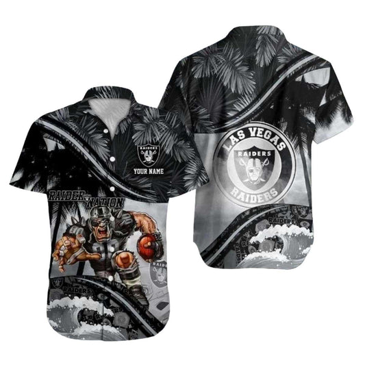 Personalized Las Vegas Raiders Mascot Wave Rider Tropical Hawaiian Shirt - Moonbestprint