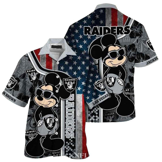 Personalized Las Vegas Raiders Mickey And Usa Pride Hawaiian Shirt - Moonbestprint